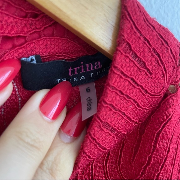 Trina Turk red ruby rose bell sleeve lace dress - Picture 6 of 12